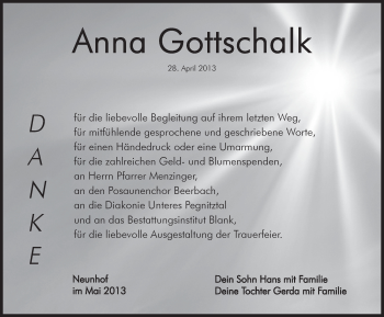 Traueranzeige von Anna Gottschalk von Pegnitz-Zeitung